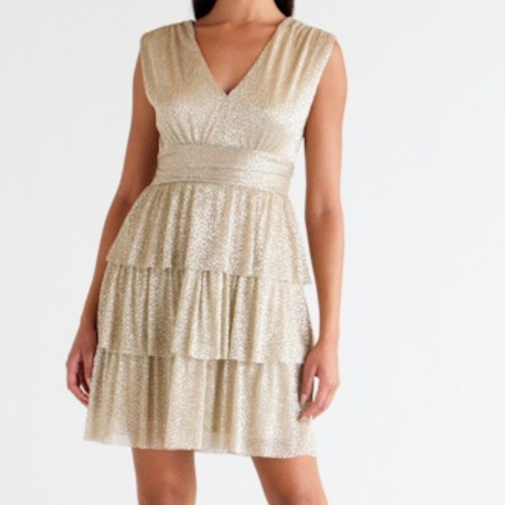 Lilly Pulitzer Faye Metallic Ruffle Cocktail Dress NEW